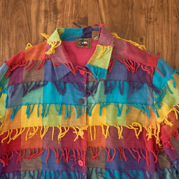 Don’t Mess With Texas Womens Multicolor Block Jacket with Fringes, Size XL - Picture 4 of 9